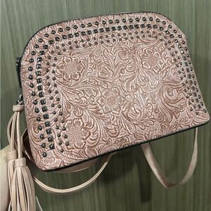 Embroidered Floral Crossbody Bag in Blush Pink